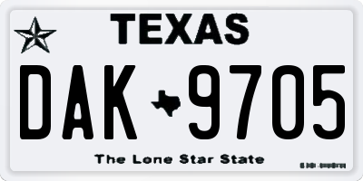 TX license plate DAK9705