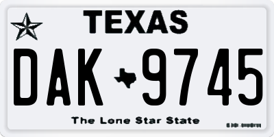TX license plate DAK9745