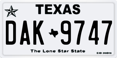 TX license plate DAK9747