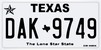 TX license plate DAK9749