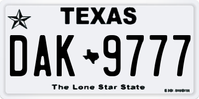 TX license plate DAK9777