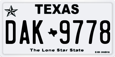 TX license plate DAK9778