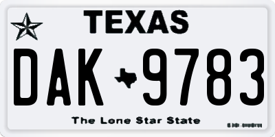 TX license plate DAK9783