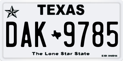 TX license plate DAK9785