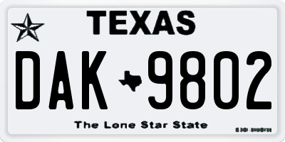 TX license plate DAK9802