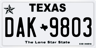 TX license plate DAK9803