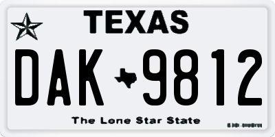 TX license plate DAK9812