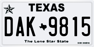 TX license plate DAK9815