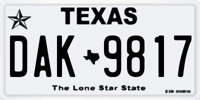 TX license plate DAK9817
