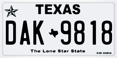 TX license plate DAK9818