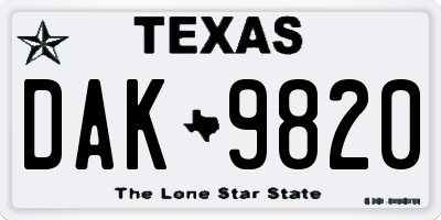 TX license plate DAK9820