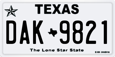 TX license plate DAK9821