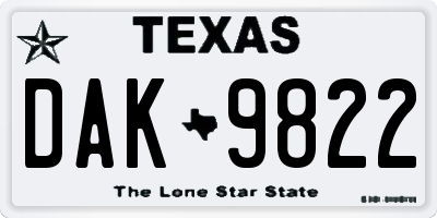 TX license plate DAK9822