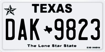 TX license plate DAK9823