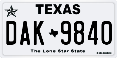TX license plate DAK9840