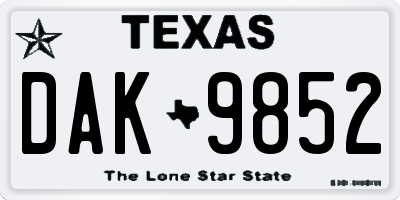TX license plate DAK9852
