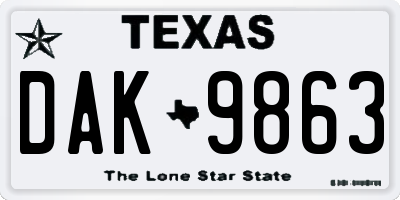 TX license plate DAK9863