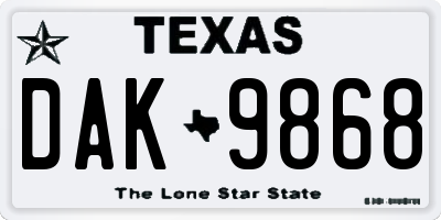 TX license plate DAK9868