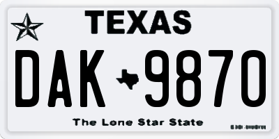 TX license plate DAK9870