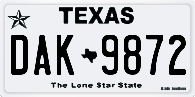TX license plate DAK9872