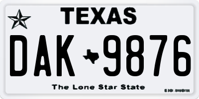 TX license plate DAK9876