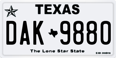 TX license plate DAK9880