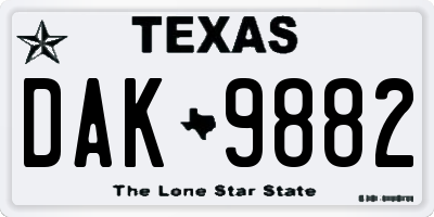 TX license plate DAK9882