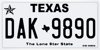 TX license plate DAK9890