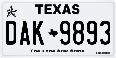 TX license plate DAK9893