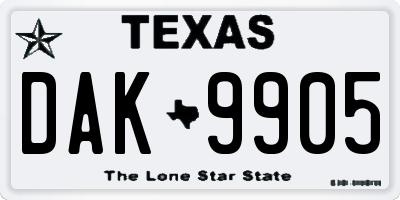 TX license plate DAK9905
