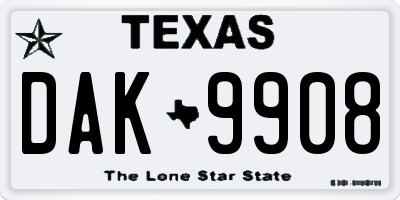 TX license plate DAK9908