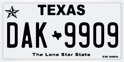 TX license plate DAK9909