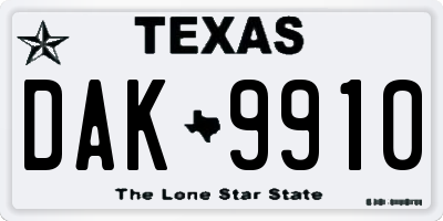 TX license plate DAK9910