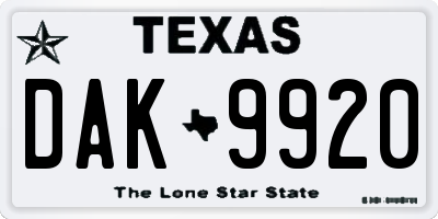 TX license plate DAK9920