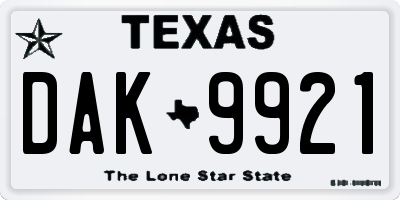 TX license plate DAK9921