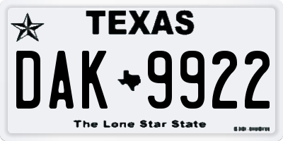 TX license plate DAK9922