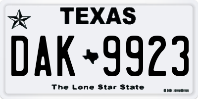 TX license plate DAK9923