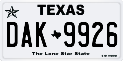 TX license plate DAK9926