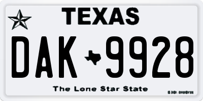 TX license plate DAK9928