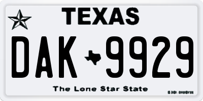 TX license plate DAK9929
