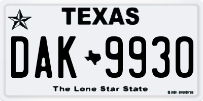 TX license plate DAK9930