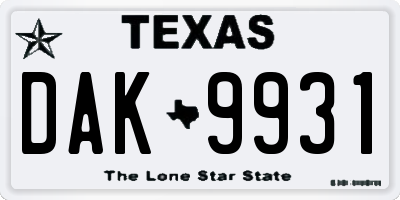 TX license plate DAK9931
