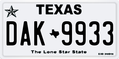 TX license plate DAK9933