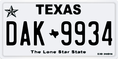 TX license plate DAK9934