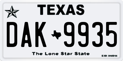 TX license plate DAK9935