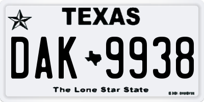 TX license plate DAK9938