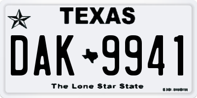 TX license plate DAK9941
