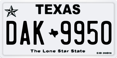 TX license plate DAK9950