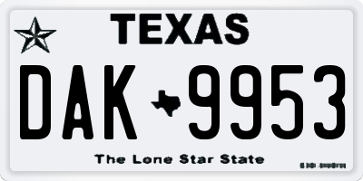 TX license plate DAK9953