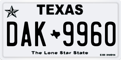 TX license plate DAK9960